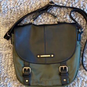 Green and black satchel purse